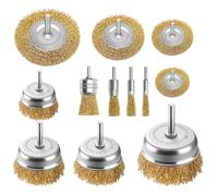 Lot de 12 Brosses Métalliques pour Perceuse et Visseuse - Kit de Brosses Boisseau et Circulaires en Acier Laitonné - Tige 1/4" - Pour Décapage, Nettoyage de Rouille Peinture