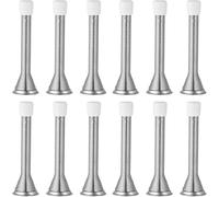 Lot de 12 butées de porte à ressort, butées de porte filetées robustes, en acier flexible avec pare-chocs en caoutchouc blanc, compatibles avec plinthe et support mural, couleur argentée