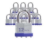 Lot de 12 cadenas d'extérieur à clé avec la même clé - Cadenas à clé en acier laminé avec anse normale, pour loquet à moraillon, abris de jardin, clôtures, casier de rangement, école, salle de sport