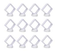 Lot de 12 cadres de présentation flottants 3D - Anti-poussière - Film PE - Boîte de rangement transparente pour colliers, bagues, bracelets, bijoux, médaillons, défi, timbres (blanc)