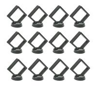 Lot de 12 cadres de présentation flottants 3D - Anti-poussière - Film polyéthylène transparent - Boîte de rangement pour colliers, bagues, bracelets, bijoux, médaillons, défi, tampon (gris)