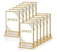 Lot de 12 cadres photo double face - Format A6 - Doré - Support de style chevalet - Cadre doré pour numéros de table de mariage - Porte-menus - Cadre photo - Présentoir publicitaire - Menu de table