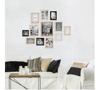 Home Deco Factory, Set de 12 Cadres Photos, Différentes Dimensions, en Bois-MDF, Multi Taille Beige/Crème/Noir, Accessoires pour Suspendre ou Poser, Cadre Rectangulaire