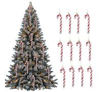 Lot de 12 cannes à sucre d'orge torsadées à paillettes pour sapin de Noël - Décoration à suspendre pour cadeau de Noël, décorations de fête à la maison (rouge)