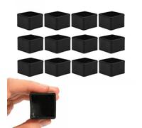 Lot de 12 capuchons carrés en caoutchouc pour pieds de chaise en PVC pour sols stratifiés en bois et stratifiés, coussinets de réduction du bruit noirs