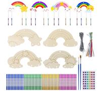 Lot de 12 carillons éoliens en bois arc-en-ciel pour enfants - Carillon sonore - Bricolage artisanal à peindre - Bois à peindre - Pour filles et garçons - Anniversaire d'enfant