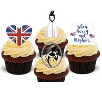 Lot de 12 cartes comestibles pour gâteaux Motif mariage royal quand Harry met Meghan