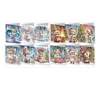 Lot de 12 cartes de Noël Diamond Art avec enveloppe, cartes de vœux de Noël pliantes pour anniversaire, Noël, artisanat - 12 pièces - B