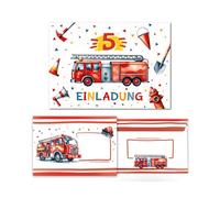 Lot de 12 cartes d'invitation avec 12 enveloppes pour 5e anniversaire d'enfant, garçons, enfants, pompiers, garçons, invitations colorées, cinquième anniversaire