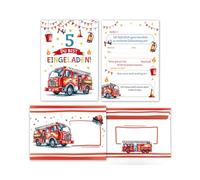 Lot de 12 cartes d'invitation avec 12 enveloppes pour 5e anniversaire d'enfant, garçons, pompiers, enfants, garçons, invitations colorées, cinquième anniversaire