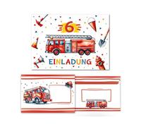 Lot de 12 cartes d'invitation avec 12 enveloppes pour 6ème anniversaire d'enfant garçon pompiers garçons invitations colorées sixième anniversaire