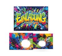 Lot de 12 cartes d'invitation avec 12 enveloppes pour 7e anniversaire d'enfant garçon fille graffiti invitations colorées cool septième anniversaire