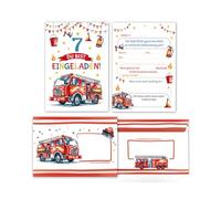 Lot de 12 cartes d'invitation avec 12 enveloppes pour 7e anniversaire d'enfant, garçons, pompiers, enfants, garçons, invitations colorées, septième anniversaire