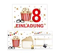Lot de 12 cartes d'invitation avec 12 enveloppes pour 8ème anniversaire d'enfant cinéma, huitième anniversaire fille garçon cinéma