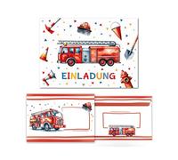 Lot de 12 cartes d'invitation avec 12 enveloppes pour anniversaire d'enfant - Motif pompiers - Colorées - Pour anniversaire d'enfant