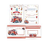 Lot de 12 cartes d'invitation avec 12 enveloppes pour le 4ème anniversaire d'enfant, garçons, pompiers, enfants, garçons, invitations colorées, quatrième anniversaire, invitations d'anniversaire pour