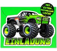 Lot de 12 cartes d'invitation Monster truck pour anniversaire d'enfant garçon et fille + 12 enveloppes - Les cartes Monster Truck sont l'invitation pour garçons et enfants - Jouet de kart