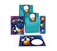Lot de 12 cartes d'invitation pour 10e anniversaire d'enfant avec cônes bowling dixième anniversaire fille garçon avec 12 enveloppes, 12 sachets/bleu pétrole, 12 autocollants, 12 marque-pages