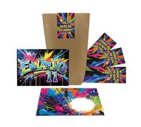 Lot de 12 cartes d'invitation pour 11e anniversaire d'enfant Graffiti Garçon Fille Enfants Invitations colorées cool onzième anniversaire Invitations d'anniversaire Kids avec 12 enveloppes, 12 sachets