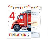 Lot de 12 cartes d'invitation pour 4e anniversaire d'enfant garçon pompier garçon enfants invitations colorées cool quatrième anniversaire invitations d'anniversaire enfants