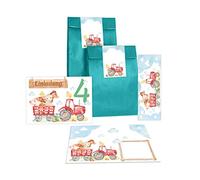 Lot de 12 cartes d'invitation pour 4e anniversaire d'enfant - Pour fille et garçon - Ferme avec 12 enveloppes, 12 sachets/bleu pétrole, 12 autocollants, 12 marque-pages