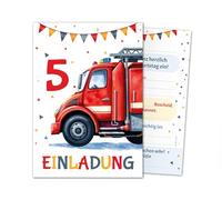 Lot de 12 cartes d'invitation pour 5e anniversaire d'enfant garçon pompier garçon enfants invitations colorées cool cinquième anniversaire invitations d'anniversaire enfants