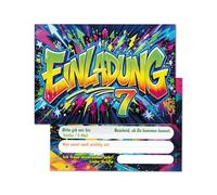 Lot de 12 cartes d'invitation pour 7e anniversaire d'enfant garçon fille graffiti invitations colorées cool septième anniversaire