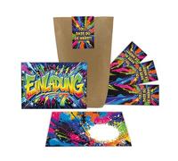 Lot de 12 cartes d'invitation pour 7e anniversaire d'enfant garçon fille graffiti invitations colorées cool septième anniversaire avec 12 enveloppes, 12 sachets et 12 autocollants