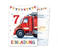 Lot de 12 cartes d'invitation pour 7e anniversaire d'enfant garçon pompier garçon enfants invitations colorées cool septième anniversaire invitations d'anniversaire enfants
