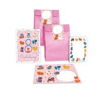 Lot de 12 cartes d'invitation pour 8e anniversaire d'enfant 8e anniversaire fille garçon chat chat avec 12 enveloppes, 12 sachets/rose, 12 autocollants, 12 blocs