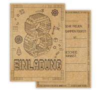 Lot de 12 cartes d'invitation pour 8e anniversaire garçon fille - Briques de construction - Invitations avec enveloppes - Cartes d'invitation pour anniversaire d'enfant - 12 x 17 cm - Fête de briques
