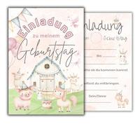 Lot de 12 cartes d'invitation pour anniversaire d'enfant - Motif animaux de la ferme - Invitation magique pour filles et garçons - Papier 300 g - Motif : cochon, cheval, mouton, bouc chèvre
