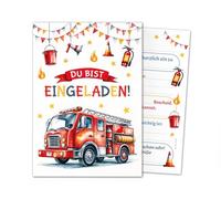 Lot de 12 cartes d'invitation pour anniversaire d'enfant Motif pompiers et couleurs cool