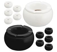 Lot de 12 cendriers anti-tempête/anti-vent - Diamètre 11,5 cm - Céramique - Blanc et noir - Couvercle amovible