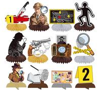 Lot de 12 centres de table en nid d'abeille pour détective mystère - Décorations de table pour détective - Fournitures de fête d'anniversaire
