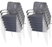 lot de 12 chaises visiteurs Tulsa, chaise de conférence empilable, tissu/textile ~ assise grise, dossier gris