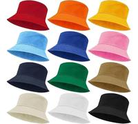 Lot de 12 chapeaux bob pour homme et femme, couleur unie, unisexe, pliable, chapeau de pêcheur pour les vacances et les voyages - Multicolore, multicolore, 61