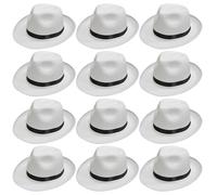 Lot de 12 chapeaux de gangster - Chapeau trilby blanc avec bande noire - Accessoires de déguisement de détective de mafia des années 1920 et 1940 - Chapeau de détective privé Gatsby le Magnifique