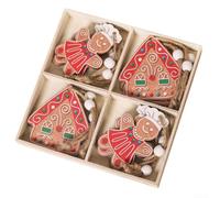 Lot de 12 charmantes décorations de Père Noël en bois - Poupées fantaisistes en forme de biscuit pour votre histoire de fête, poupées festives en bois pour maison de vacances (C)