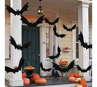 Lot De 12 Chauves-Souris Volantes À Suspendre Avec Yeux Brillants Et Rouleau De Ligne Pour Décorations D'Halloween, Jardin, Fête, Cour, Arbre (3 Tailles, S, M, L)