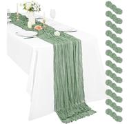 Lot de 12 Chemins de Table en étamine Chemin de Table Bohème en Gaze de 55 x 300 cm, Chemin de Table Rustique et Romantique pour fête de Mariage Thanksgiving décoration de Noël (Sage Vert)