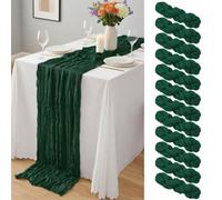 Lot de 12 chemins de Table en étamine Vert foncé de 55 x 300 cm,Chemins de Table en Gaze Semi Transparente,Chemin de Table en Tissu en Vrac pour Mariage, fête, fête prénatale