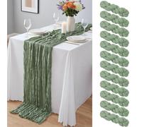 Lot de 12 chemins de Table en étamine Vert Sauge de 55 x 300 cm,Chemins de Table en Gaze Semi Transparente,Chemin de Table en Tissu en Vrac pour Mariage, fête, fête prénatale