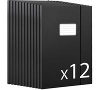 Lot de 12 Chemise Cartonnée A4 avec 3 Rabat - Dos de 1.13 cm, Carton 350 g/㎡, Pochette Cartonnée à Rabat avec Élastique - Noir