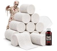 Lot de 12 chiffons de momie d'Halloween de 7,6 cm x 4,6 m avec ruban adhésif et poudre colorée, costumes de momie d'Halloween pour adulte, accessoires de maquillage de vampire et zombie