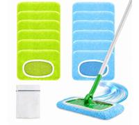 Lot de 12 chiffons de sol réutilisables en microfibre pour balai Swiffer - Pour nettoyage humide et sec - Idéal pour les balais de sol Swiffer Wet & Dry Starter, bleu clair et vert clair
