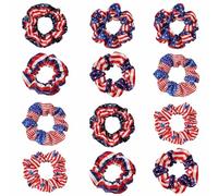 Lot de 12 chouchous à cheveux avec drapeaux américains doux pour queue de cheval patriotique pour filles, adolescentes et femmes