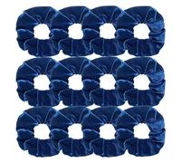 Lot de 12 chouchous en velours for femmes et filles, élastiques à cheveux, blancs, noirs, bleus, verts, violets, rouges roses pour Filles Femmes(Blue2)