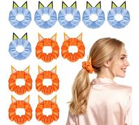 Lot de 12 chouchous mignons pour filles et femmes, avec motif floral, accessoires pour cheveux, accessoires pour l'été, fournitures quotidiennes de fête (bleu orange)
