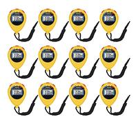 Lot de 12 chronomètres, chronomètres, minuteurs, grand écran avec date, heure et fonction alarme, convient pour les entraîneurs de sport, les entraîneurs de fitness et les arbitres (jaune)